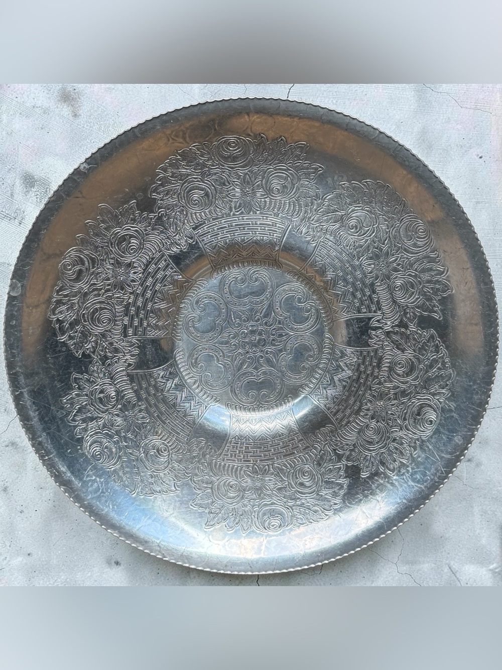 Vintage Wilson Specialties Hand Wrought Aluminum Serving Tray 12” Floral